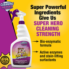 Cleaning Heroes spray on carpet demonstrates odor neutralization and fresh scent