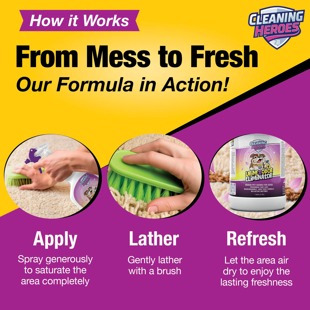 CLEANING HEROES Bleach-free formula shown on packaging supports pet-friendly cleaning on surfaces