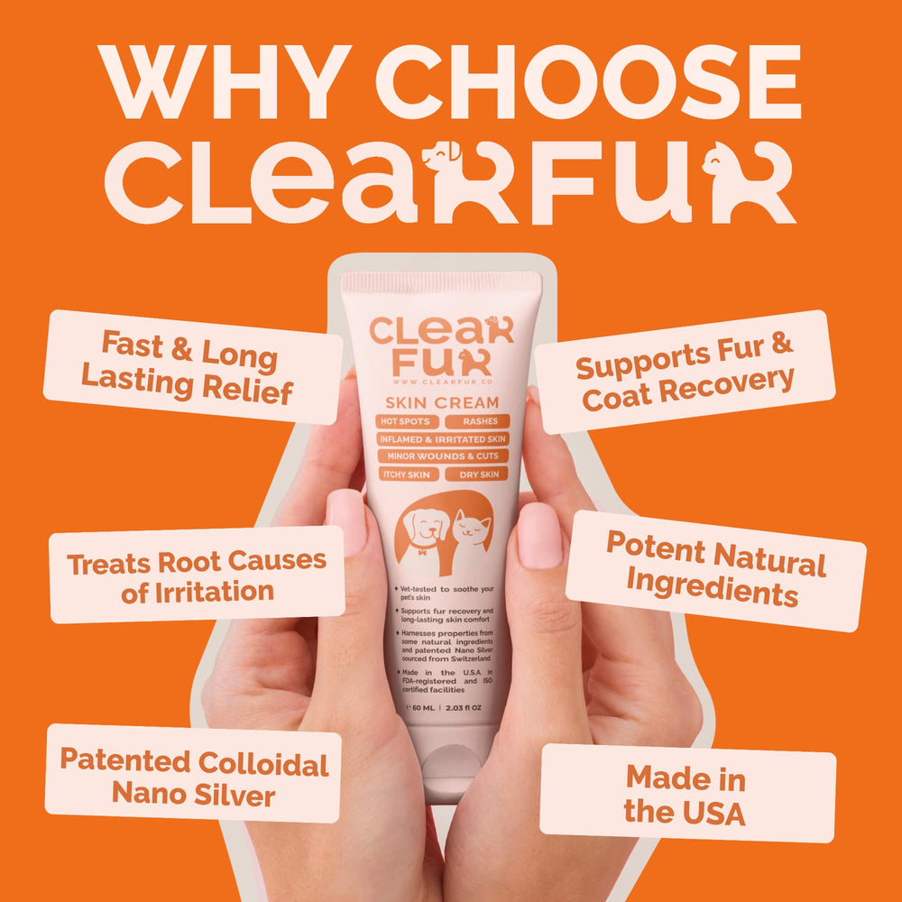 ClearFur cat skin-care-cream application supports healthy fur recovery.