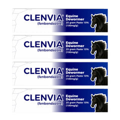 CLENVIA horse paste 10% four-pack with 25g syringes for easy dosing.