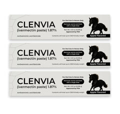 CLENVIA horse paste apple-flavored tube for easy oral dosing.