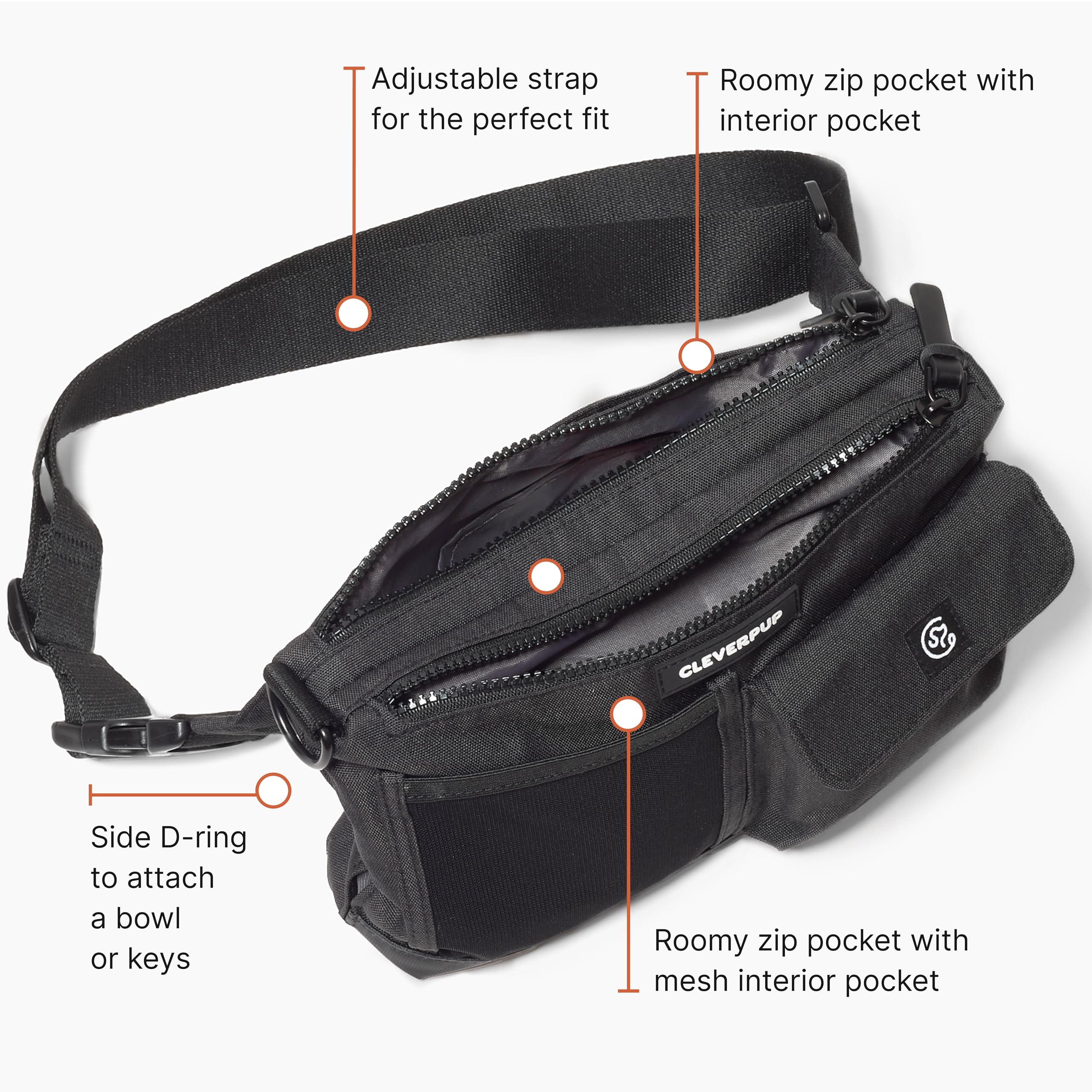 Cleverpup quick-dry ball pocket in graphite keeps toys ready for the next challenge.