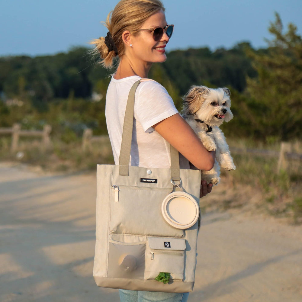 Cleverpup Poop Bag Dispenser demonstrates tidy pickup during outings.
