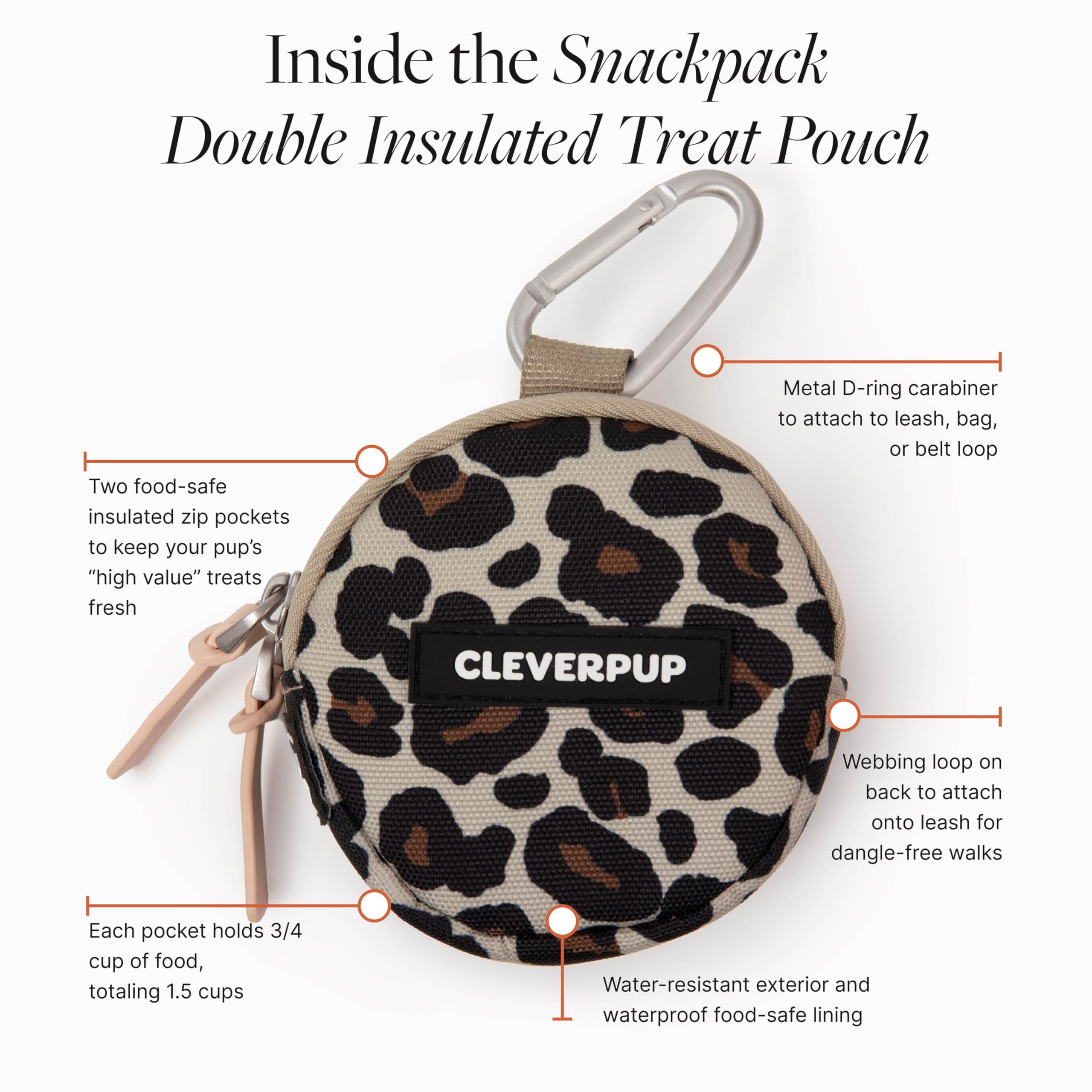 Cleverpup Snackpack two zippered pockets for easy access