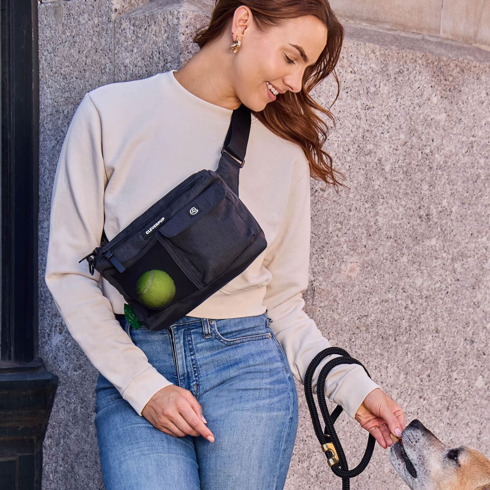 Cleverpup treat pouch inside graphite highlights easy-access rewards during training sessions.