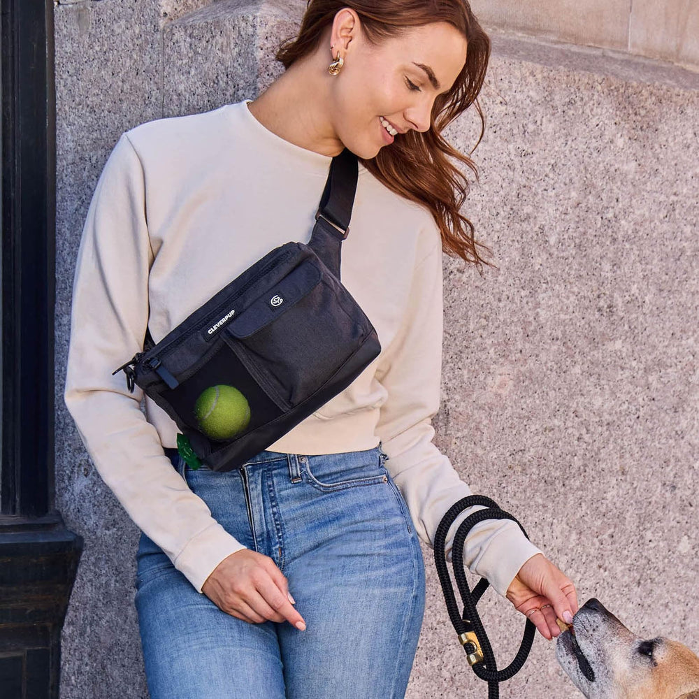 Cleverpup treat pouch inside graphite highlights easy-access rewards during training sessions.