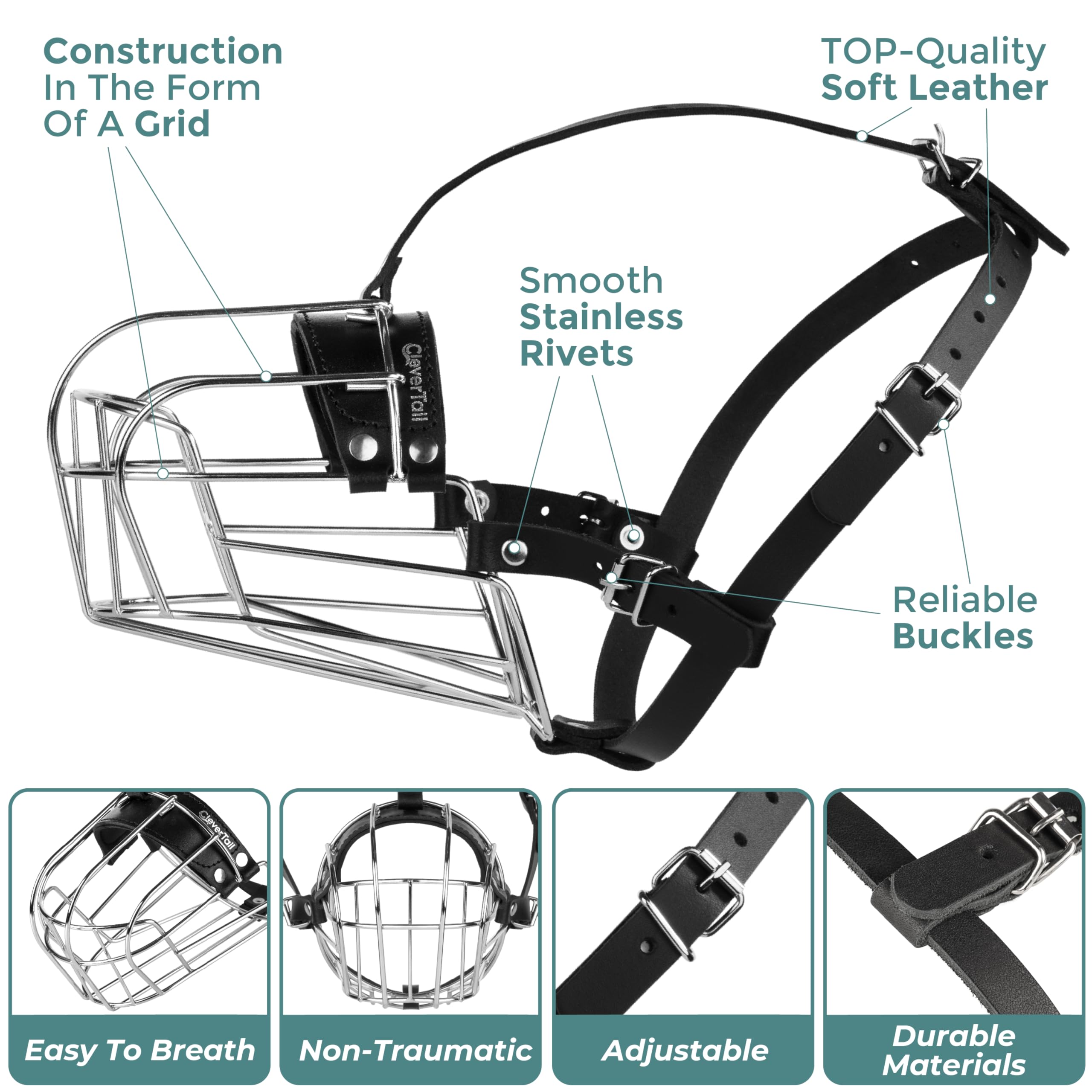 CleverTail Basket muzzle breathable design supports panting and sipping.