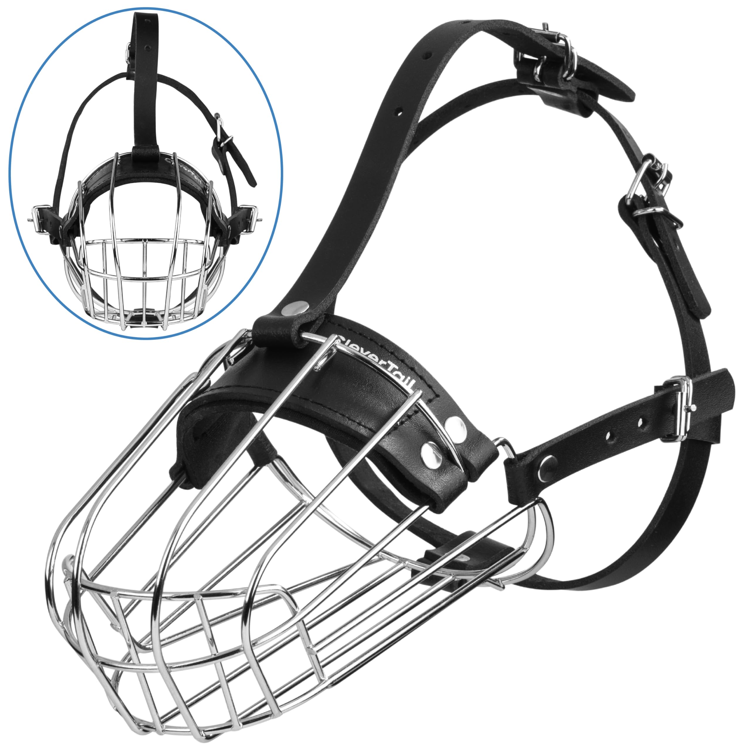 CleverTail doberman muzzle basket steel highlights durable construction for long-lasting protection