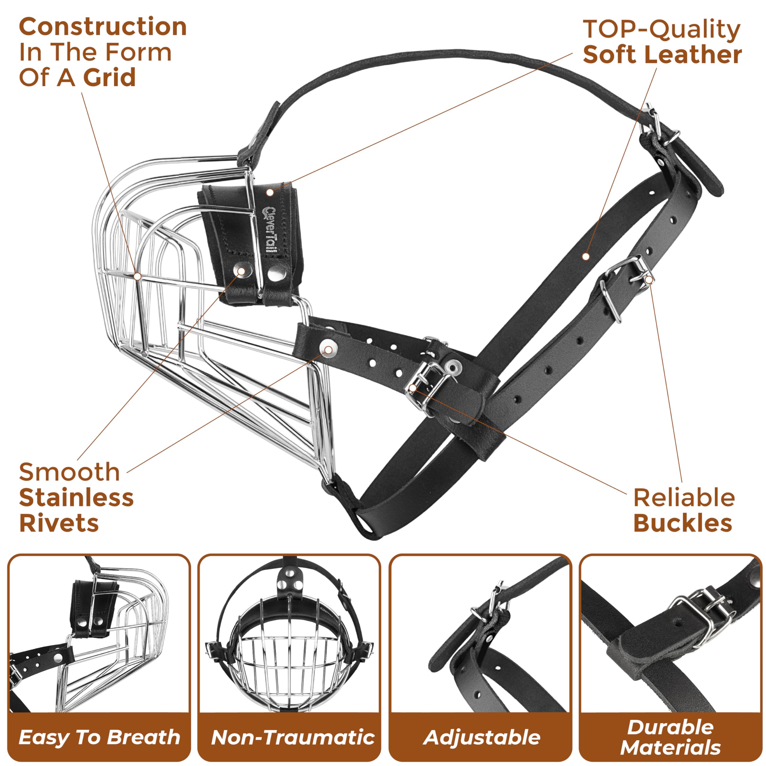 CleverTail metal muzzle breathability with comfortable breathing and drinking