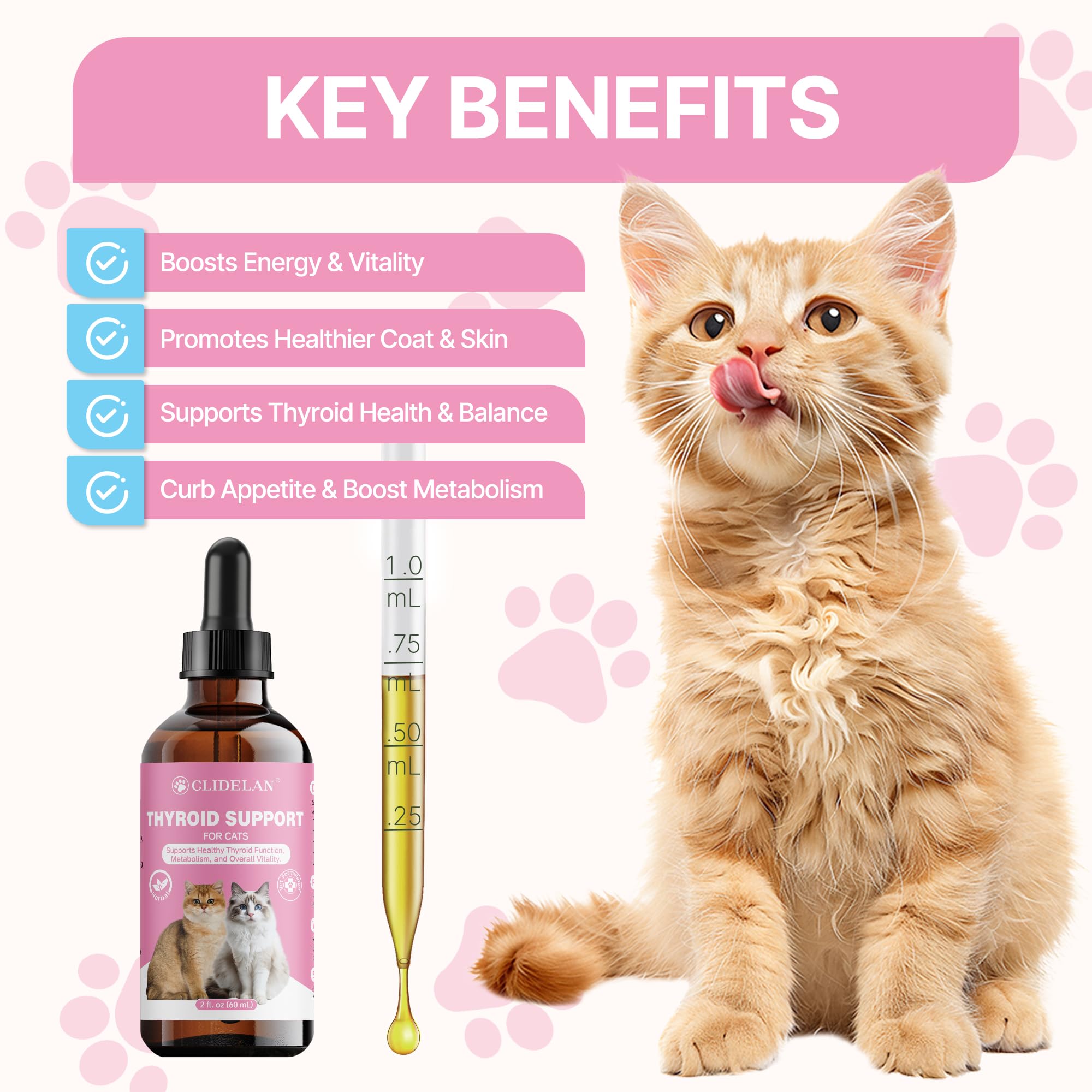 Clidelan liquid drops dispensed for easy administration and steady energy.