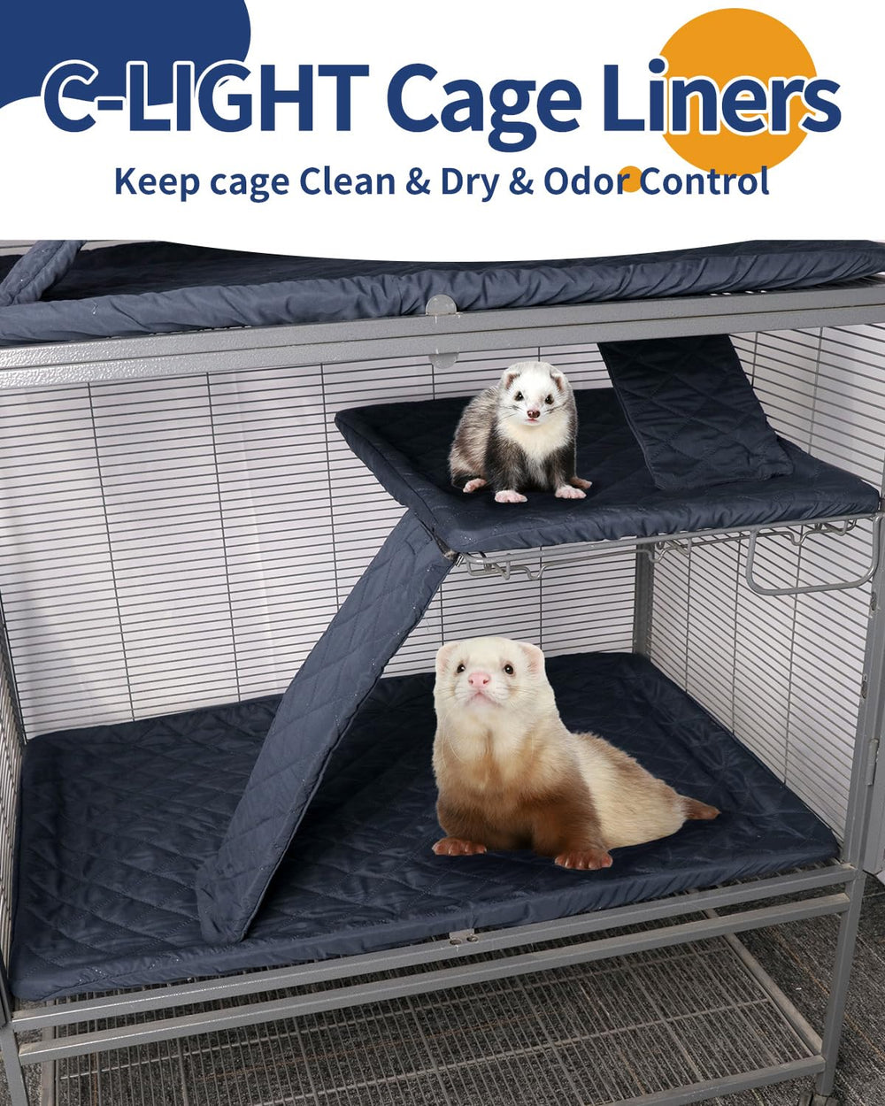 C-LIGHT Ferret Cage Liner demonstrates compatibility with Ferret Nation and Critter Nation cages for secure fit.