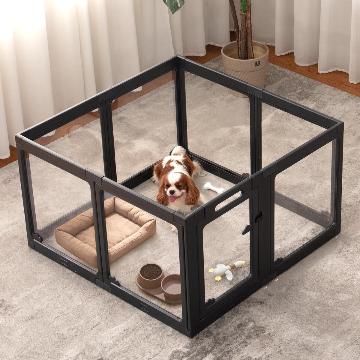 ClimbHope acrylic dog playpen clear view reduces anxiety during crate training.