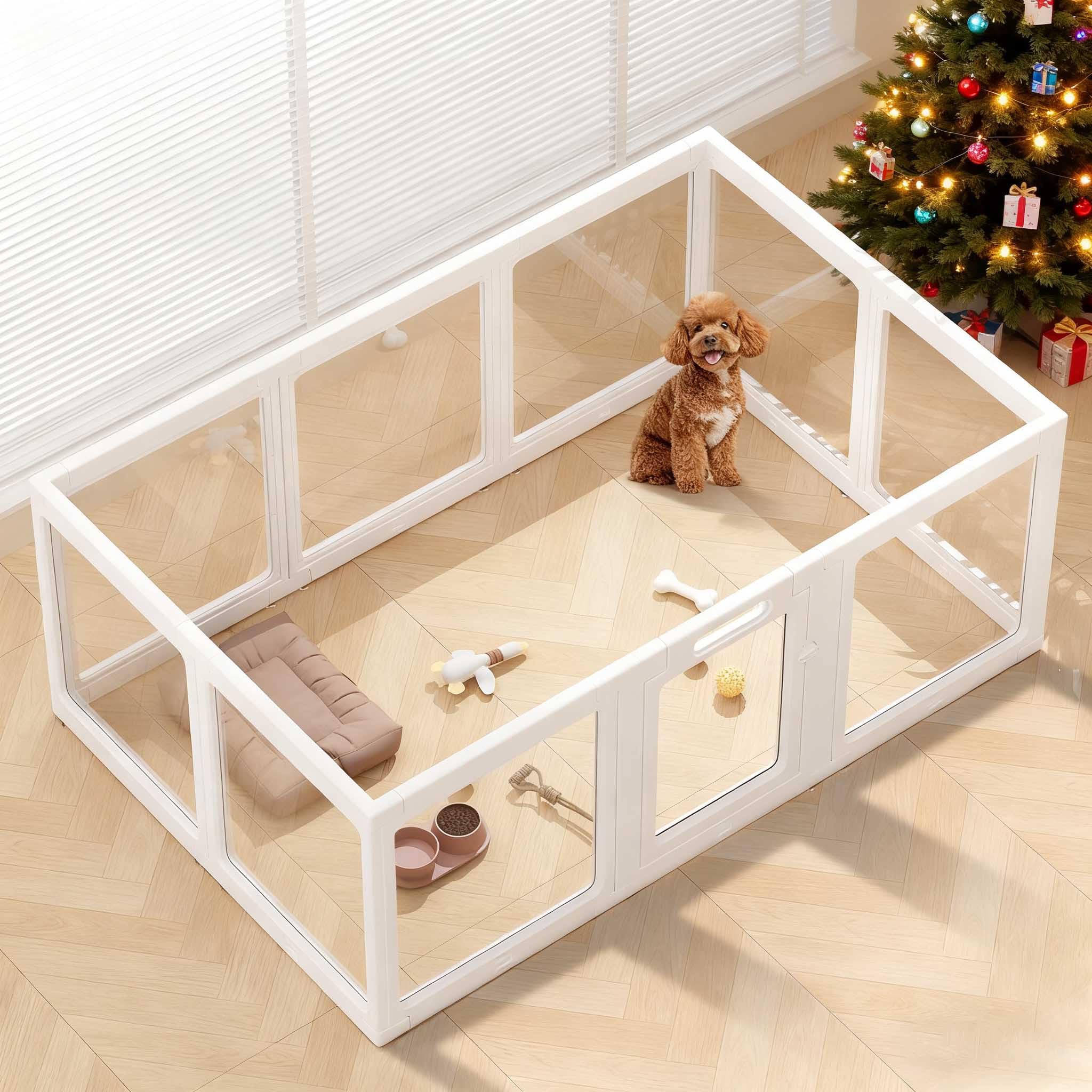 ClimbHope clear acrylic dog playpen panel close-up highlighting seamless design for safe indoor use.