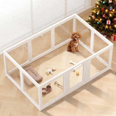 ClimbHope clear acrylic dog playpen panel close-up highlighting seamless design for safe indoor use.