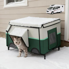 ClimbHope heated cat house front view showing space for three to four cats in winter warmth