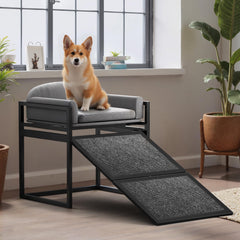 Clioran extra-wide doggie stairs gray support for seniors and small dogs.
