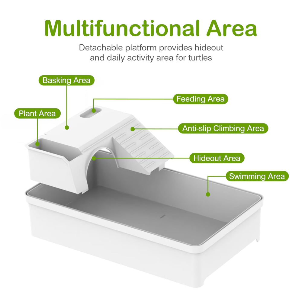Clioran multi-zone-design creates distinct areas for swimming, hiding, feeding, and sunbathing.