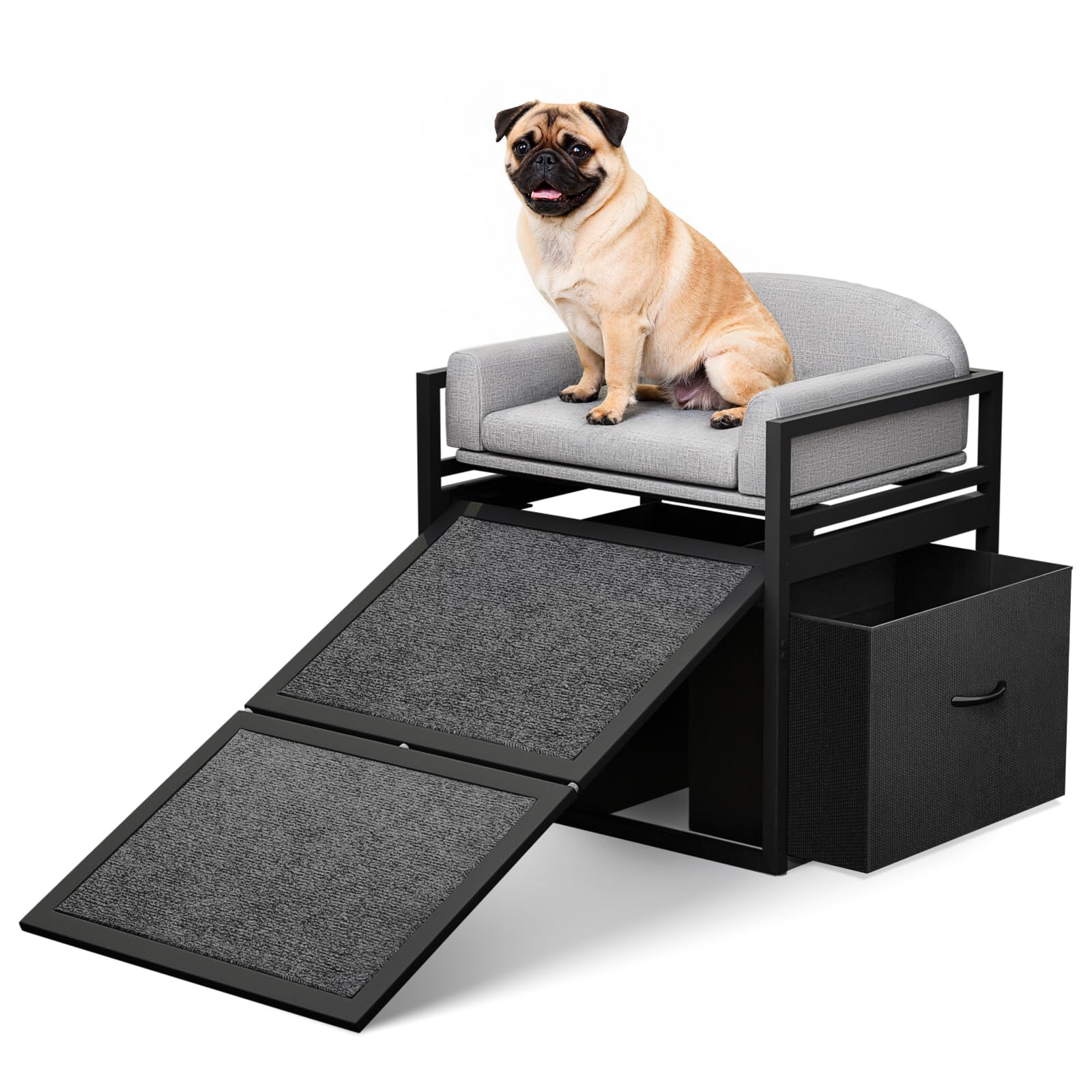 Clioran non-slip dog ramp with seat and drawers providing secure footing and accessible storage