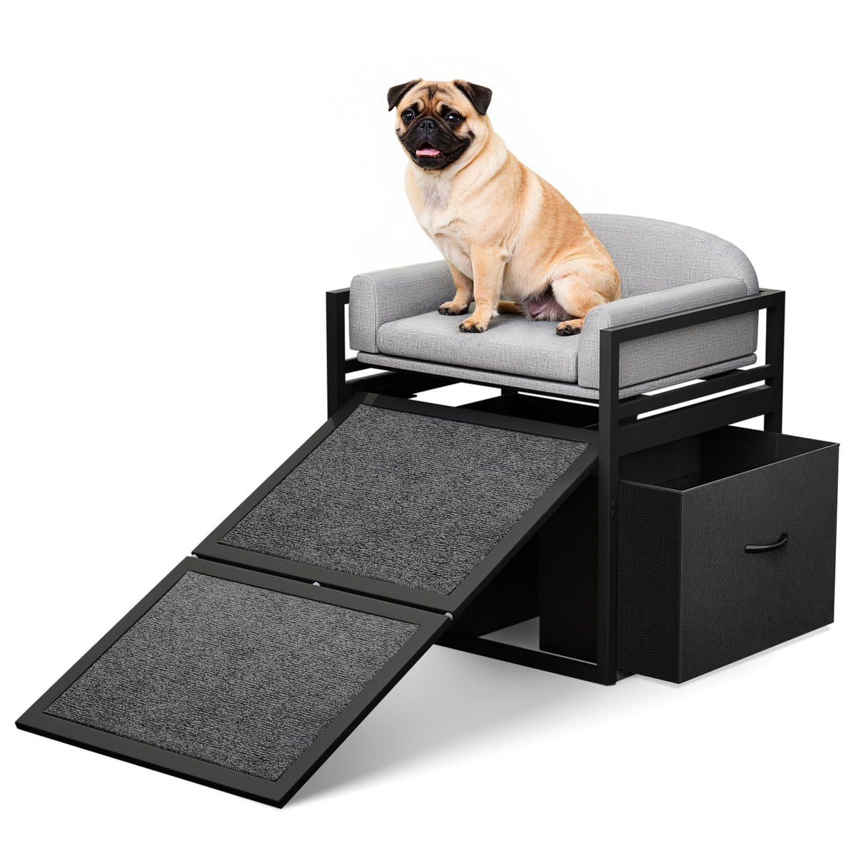 Clioran non-slip dog ramp with seat and drawers providing secure footing and accessible storage