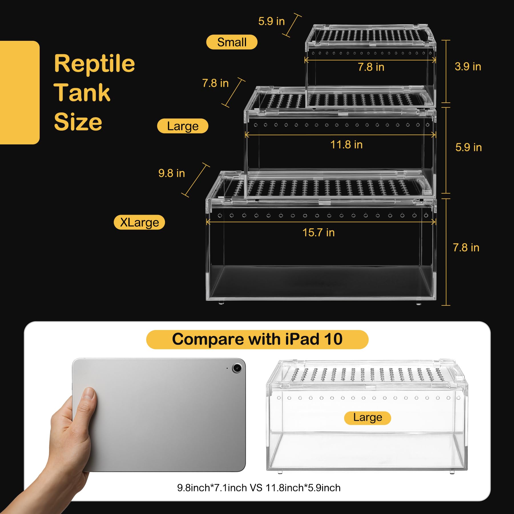 Clioran PC Large Terrarium shows top and side ventilation for stable humidity.
