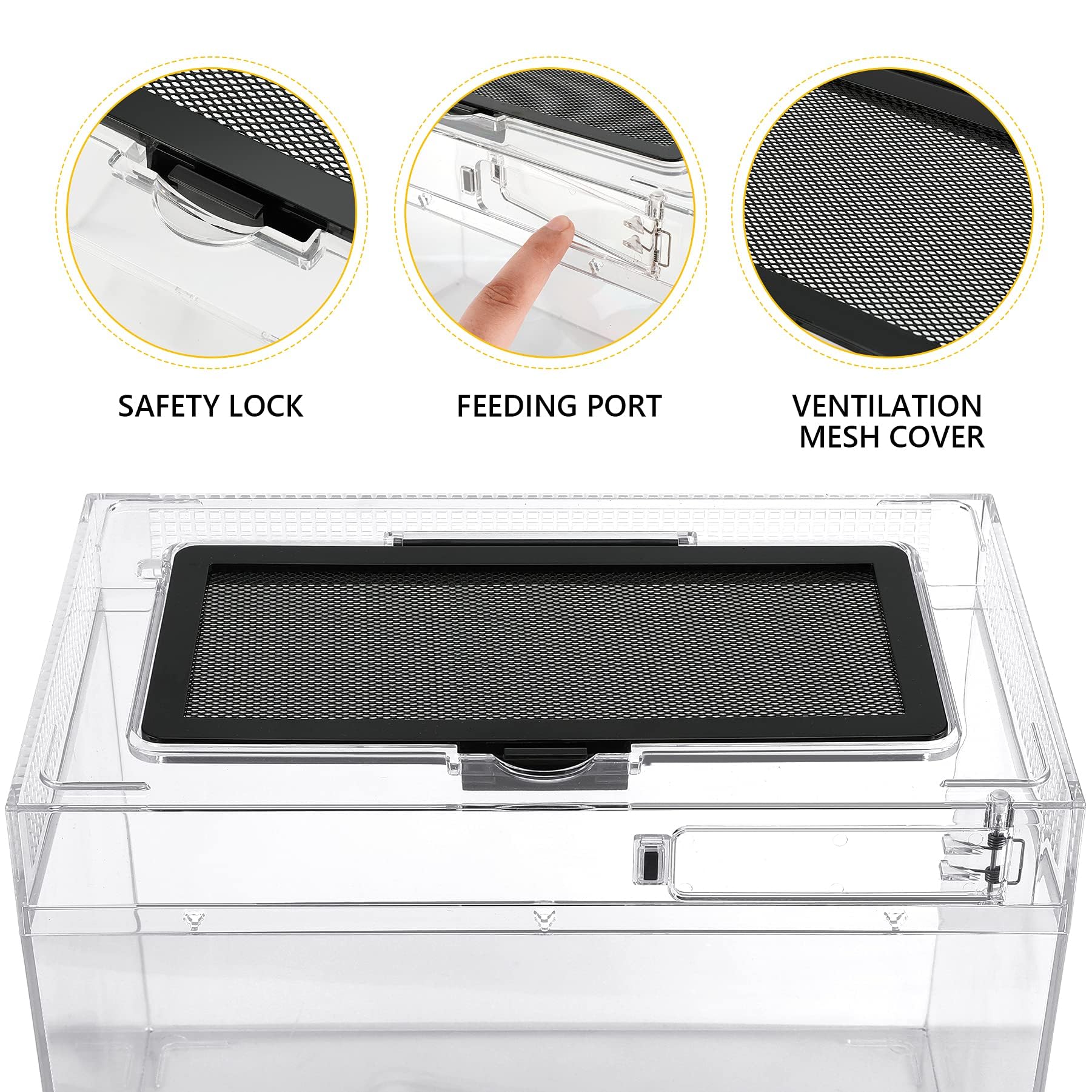 Clioran Reptile PC Terrarium open lid enables one handed feeding and quick cleanups