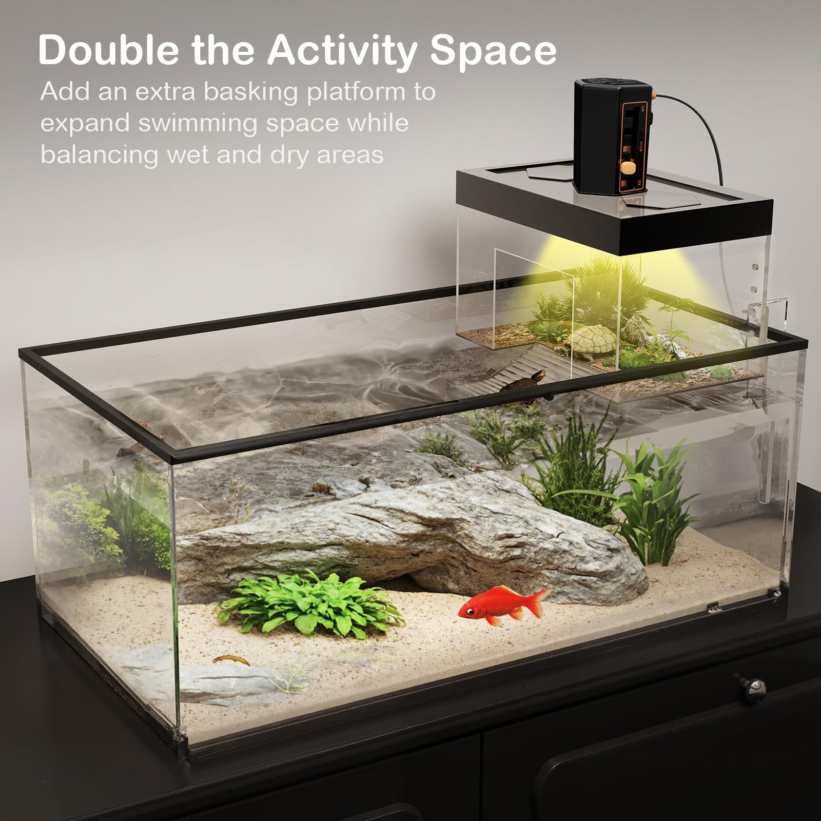 Clioran Turtle Basking Platform slip-resistant-ramp aids safe climbing and secure basking.