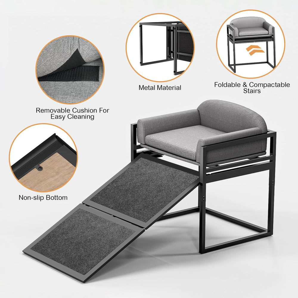 Clioran versatile dog stairs gray fit for home, office, or travel.