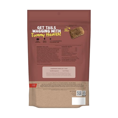 Cloud Star Dynamo Dog Tummy Soft Chews texture close-up highlights soft, chewable convenience