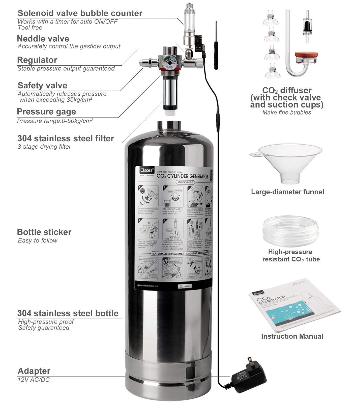 Clscea complete kit laid out for easy at-home CO2 setup and operation.