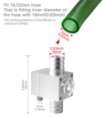 Clscea inline CO2 diffuser horizontal connection highlight for filter compatibility.