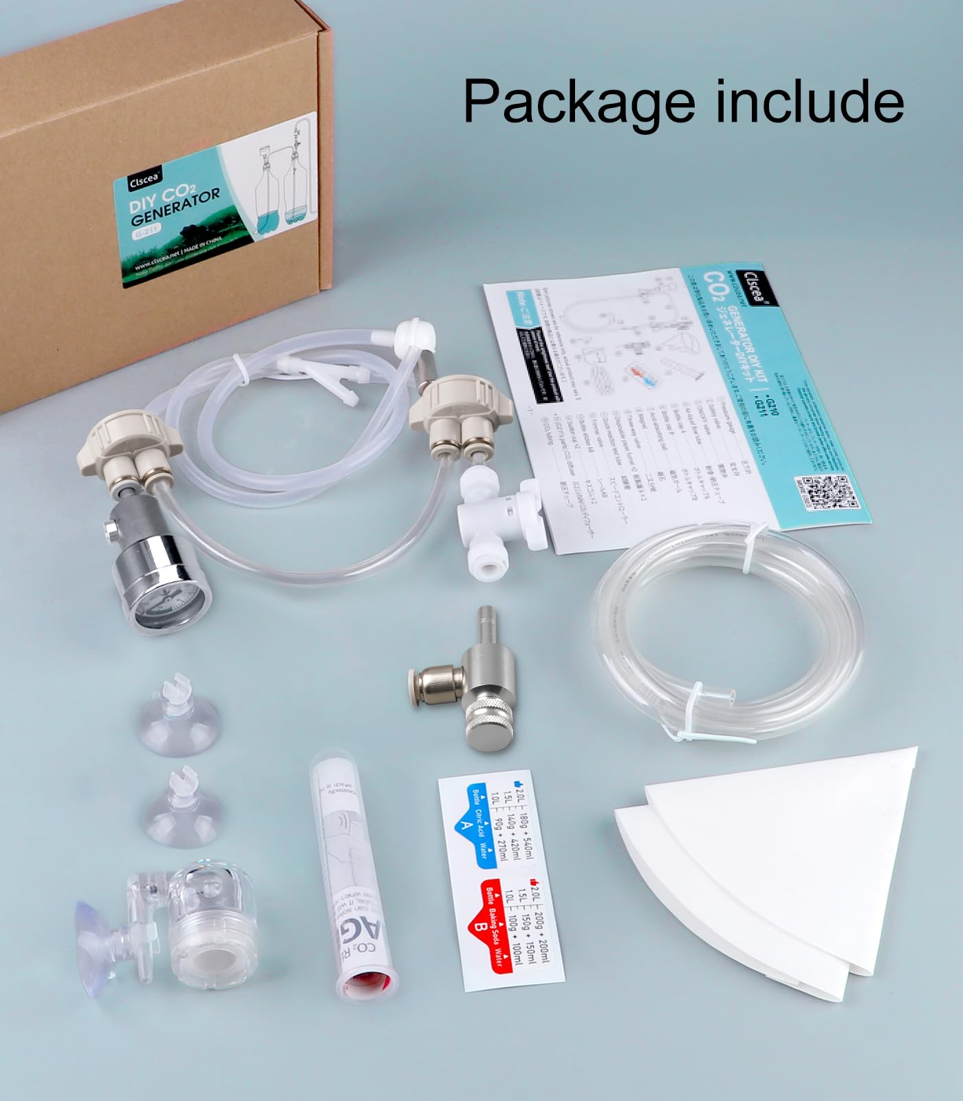 Clscea G211 DIY kit package showing complete CO2 diffusion system components