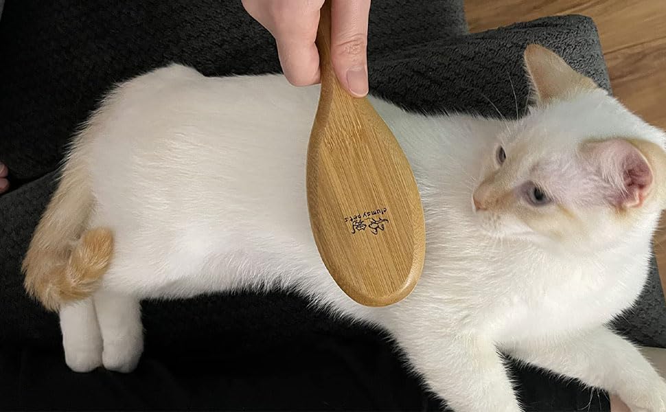 Clumsy Pets ball pin slicker brush ergonomic non-slip grip in action for safe use.