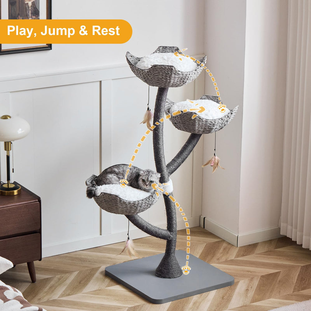 CLVTREBETO cat condo with machine-washable cushions for easy care.