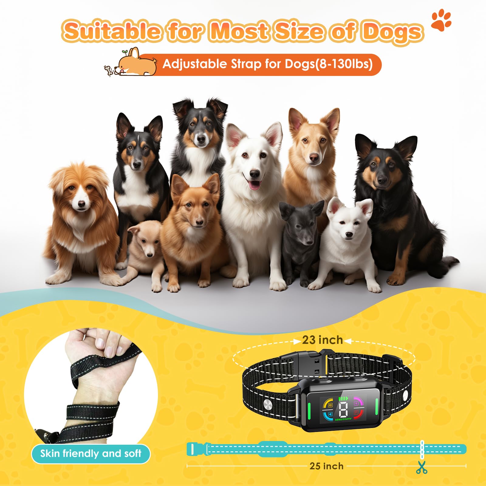 Clwzrr adjustable neck collar fits dogs from 15 to 110 pounds.