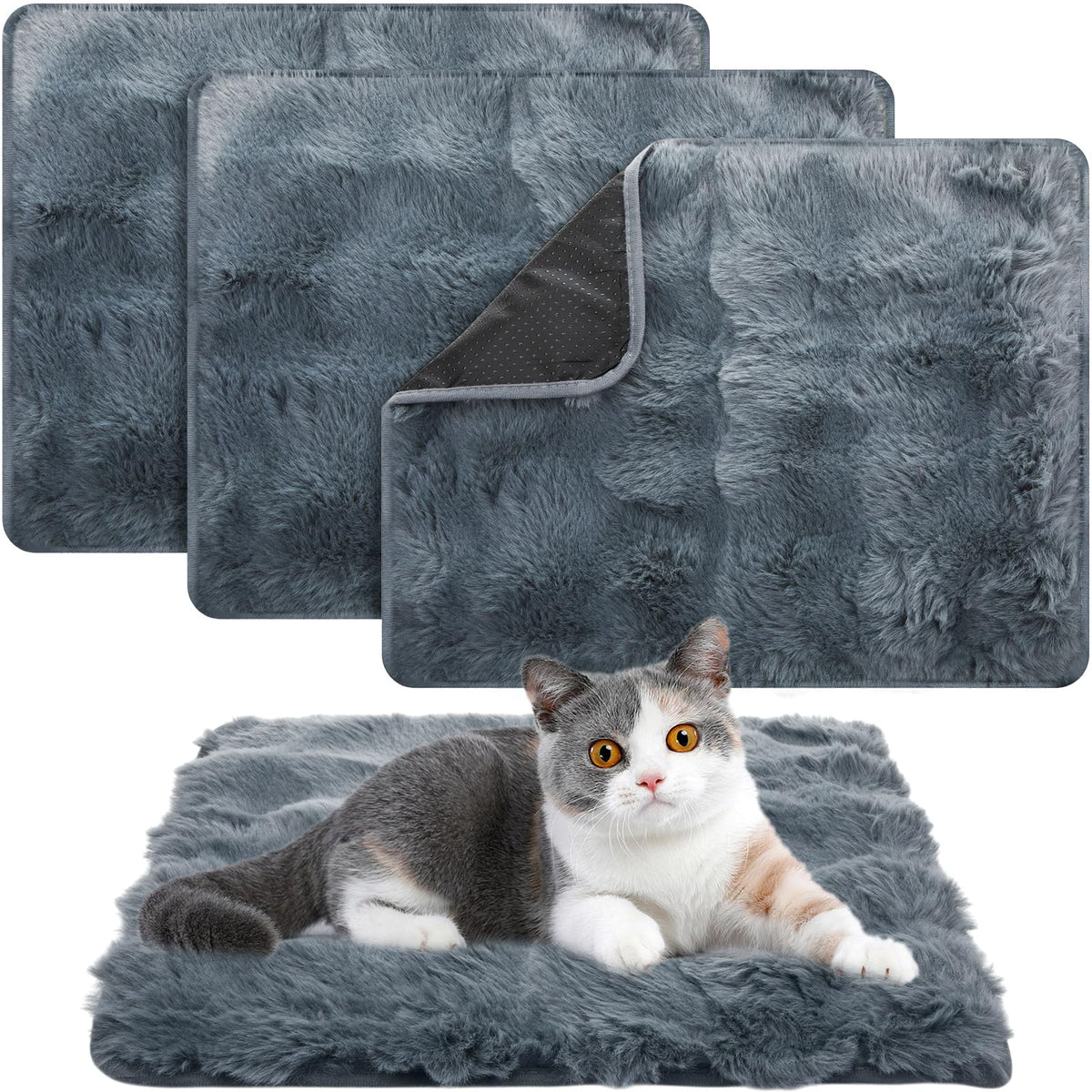 Clysee 3-pack self-warming cat bed 16x24 showing cozy warmth for cats and small dogs