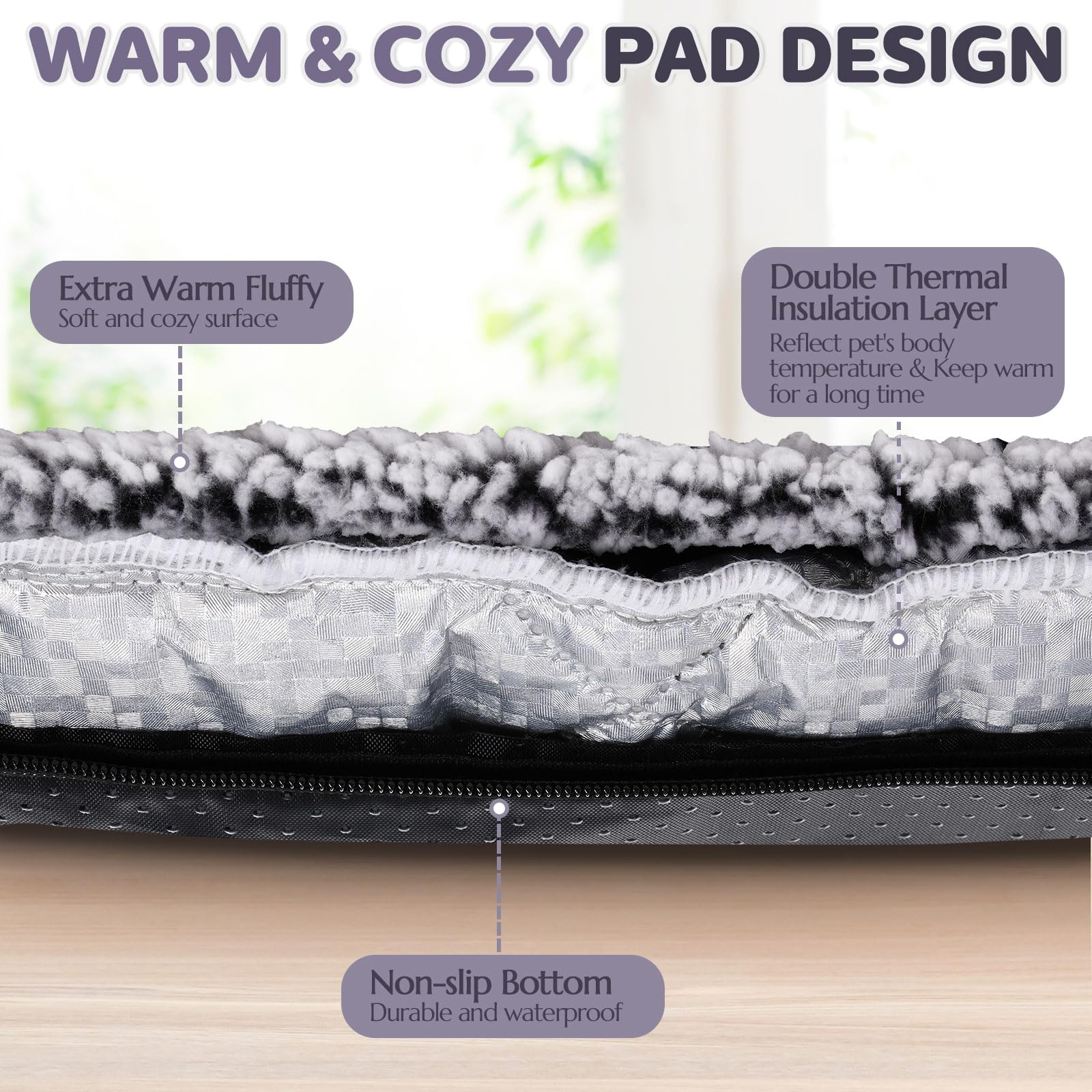 Clysee Self Warming Cat Bed Non-Slip Bottom keeps mat in place on floors.