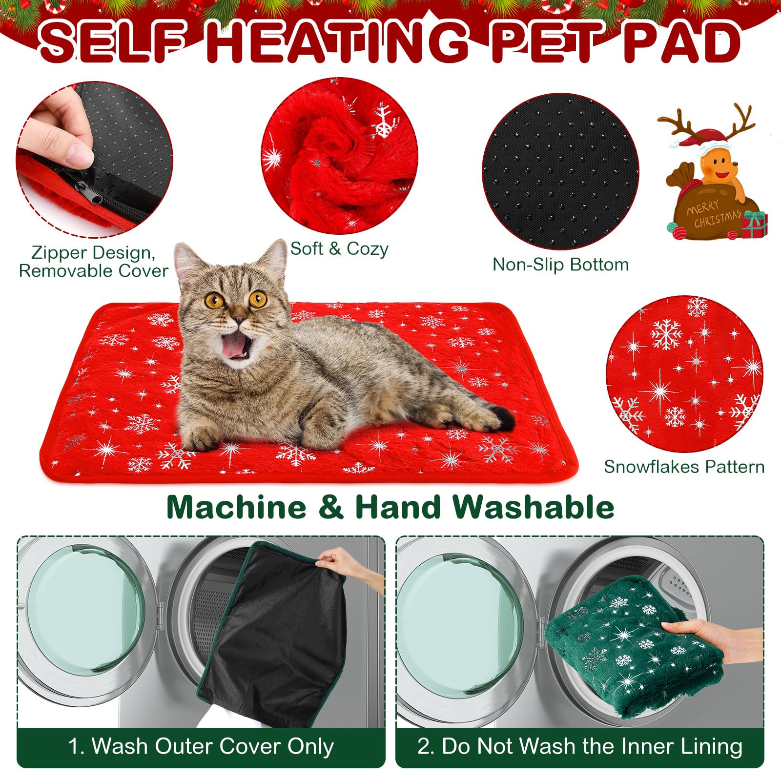 Clysee Snowflake self-heating cat bed washable cover for easy cleaning