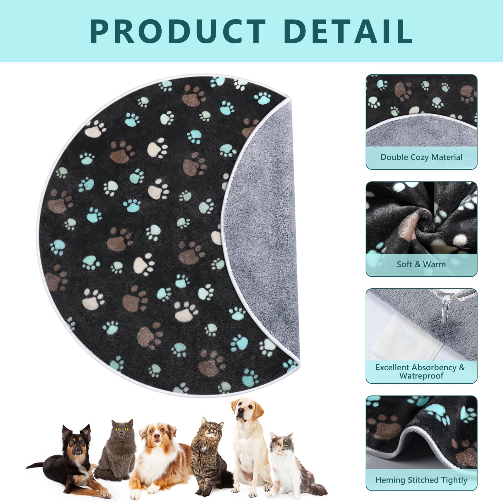 Clysee washable dog mat round 32in with waterproof lining keeps floors clean.