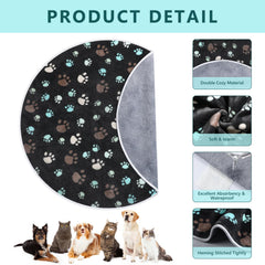 Clysee washable dog mat round 32in with waterproof lining keeps floors clean.