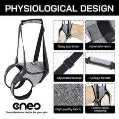 CNEO Dog Lift Harness hip straps close-up illustrating secure fit.