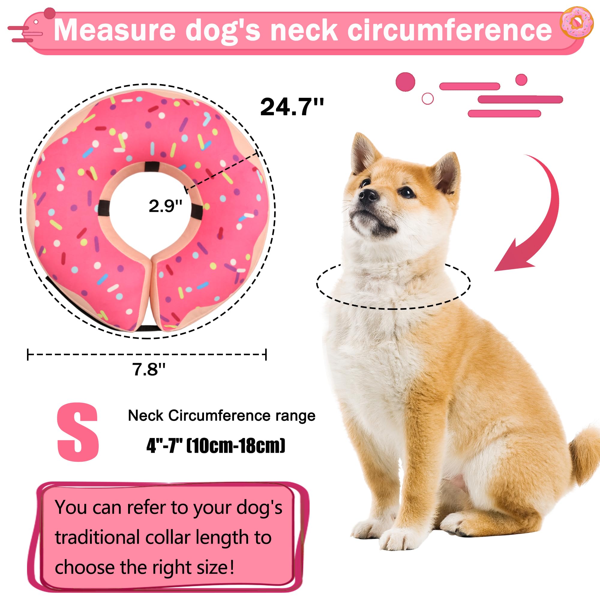 Cneo inflatable donut collar pink small buckle detail for easy adjustment and inflation.