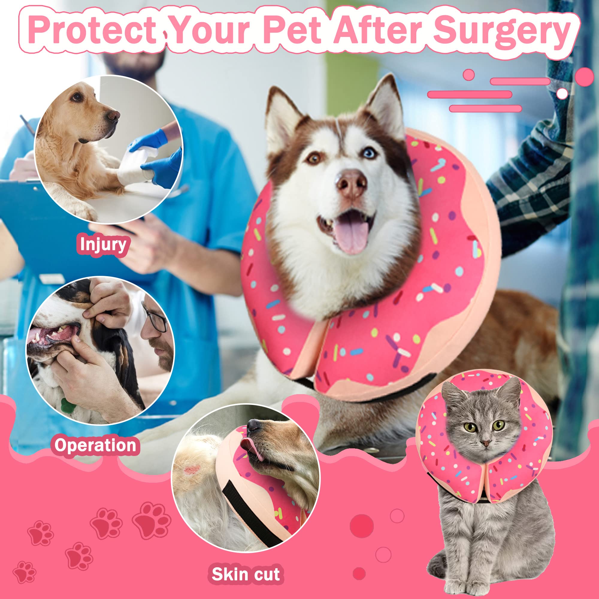 Cneo inflatable donut collar pink XL worn by dog shows unobstructed vision