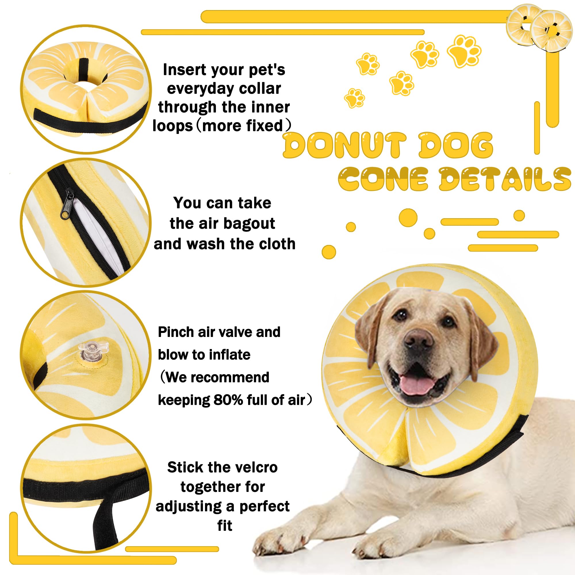 Cneo donut collar side zipper reveals easy cleaning and maintenance after wear.