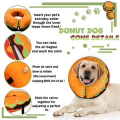Cneo inflatable donut dog cone washable fabric with side zipper