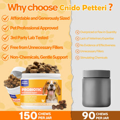 Cnido Petteri itchy-skin relief chews illustrate coat health through gut balance.