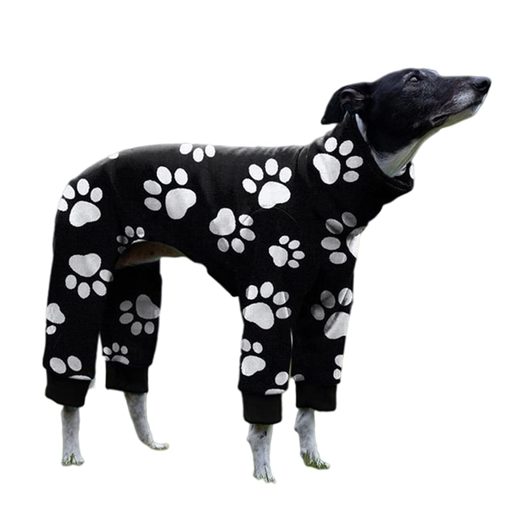Cnkwei dog pajamas paw print jumpsuit close-up on greyhound for cozy four-season wear