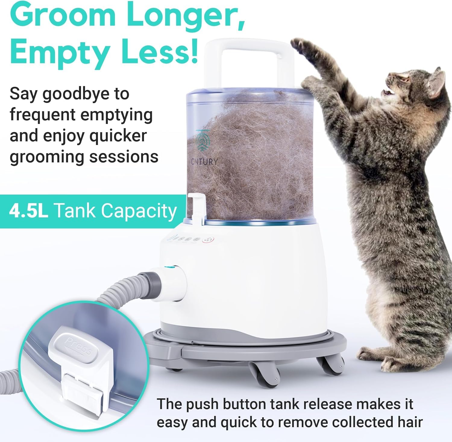 Cntury built-in tray keeps attachments organized and within reach