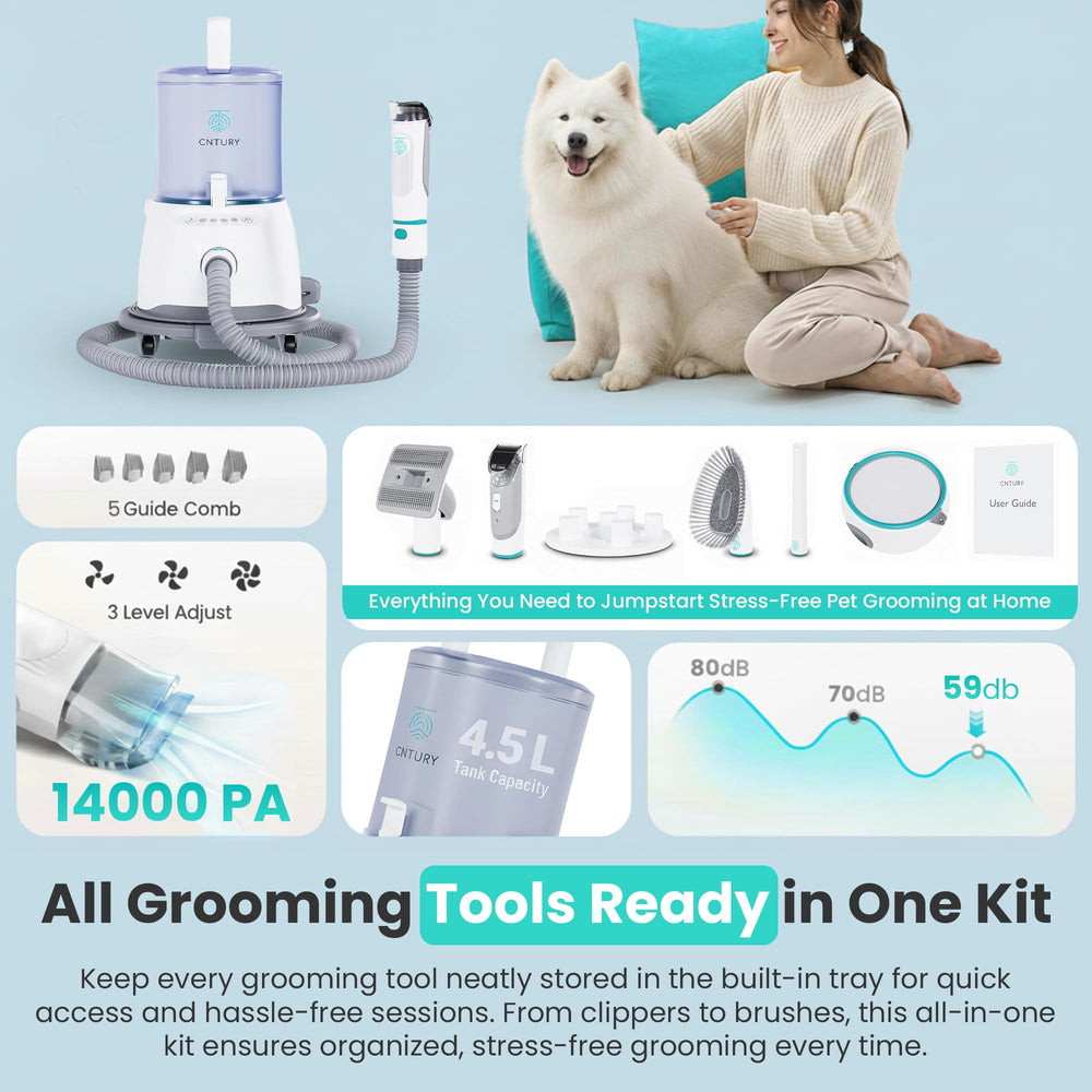 Cntury dog grooming vacuum handles fur, dirt, and dander in one pass