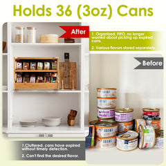 Coanto bamboo two-tier storage inside emphasizes compact stackable design for dense pantry.