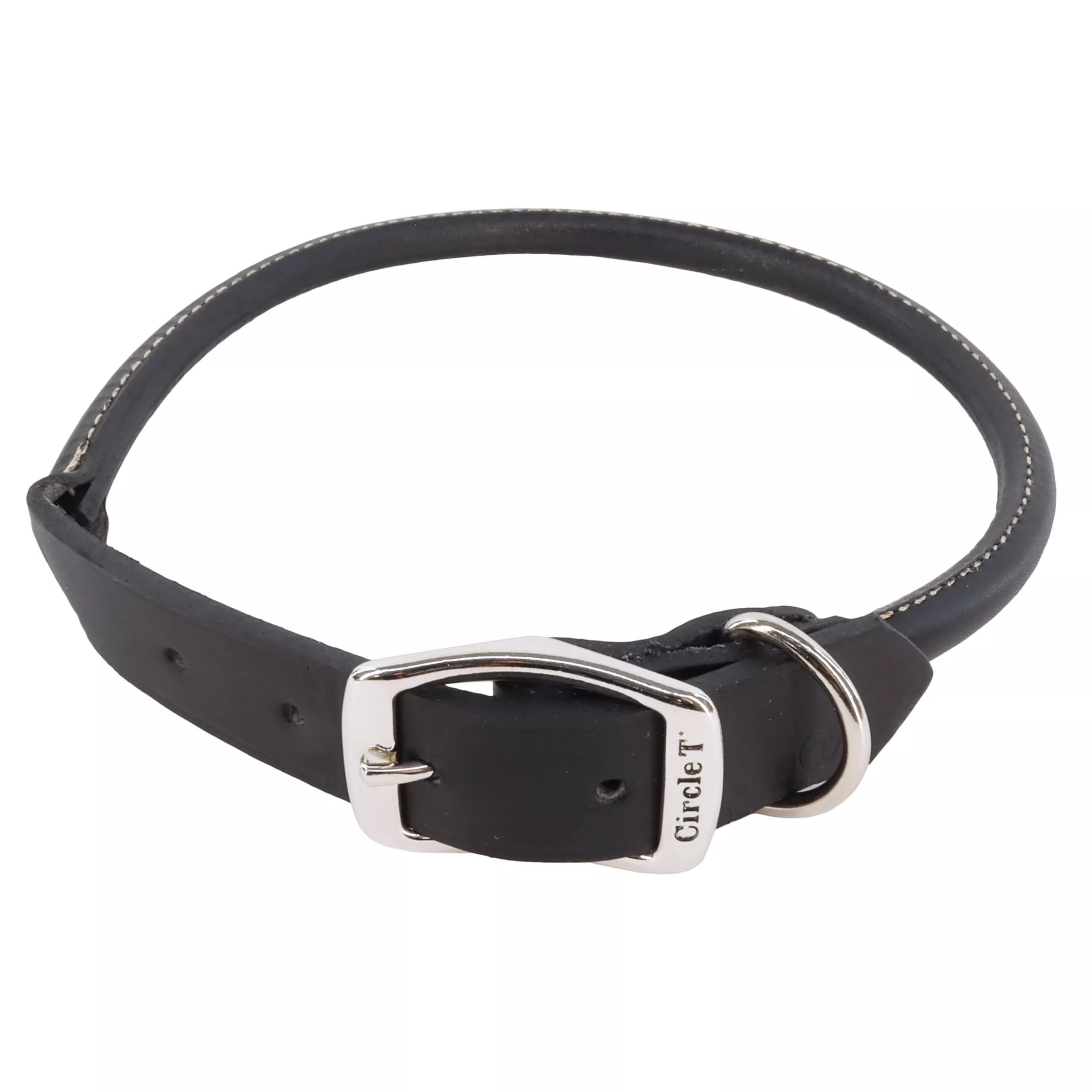 Coastal Pet Circle T Oak Tanned leather round collar close-up showing rich texture for long-haired dogs
